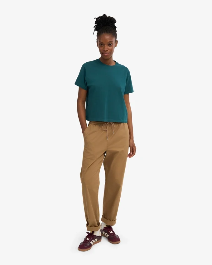 Camiseta corta holgada de algodón orgánico - Verde océano