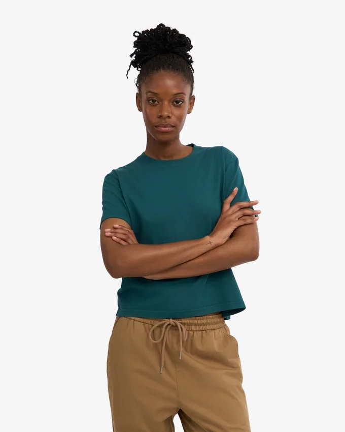 Camiseta corta holgada de algodón orgánico - Verde océano
