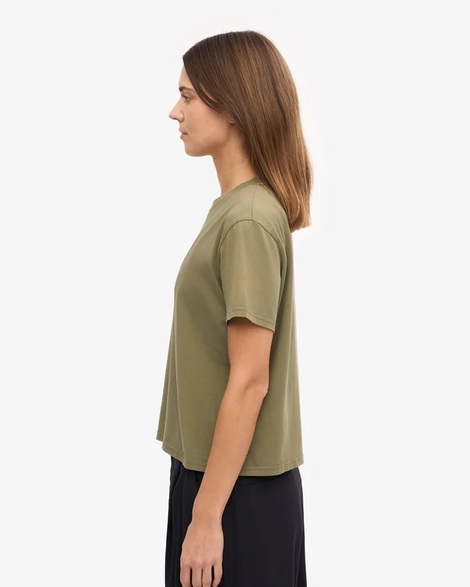 Camiseta corta holgada orgánica - Verde oliva apagado