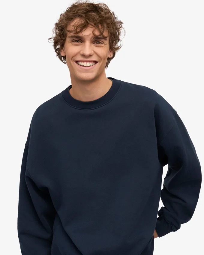Camiseta de cuello redondo oversize de algodón orgánico - Azul marino
