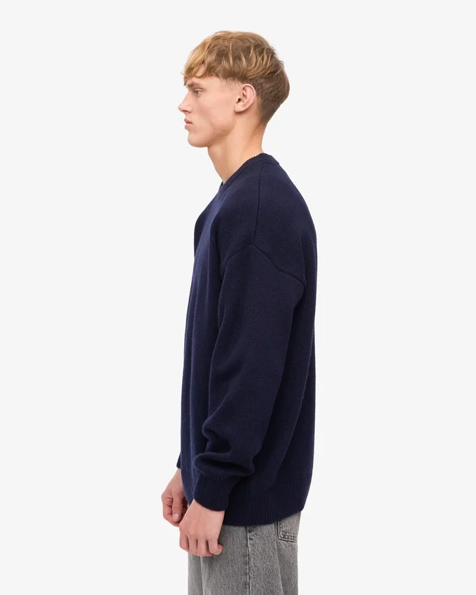 Camiseta de cuello redondo oversize de lana merina - Azul marino