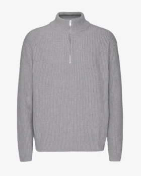 Camiseta de jerséu de media cremallera de merino - Gris jaspeado