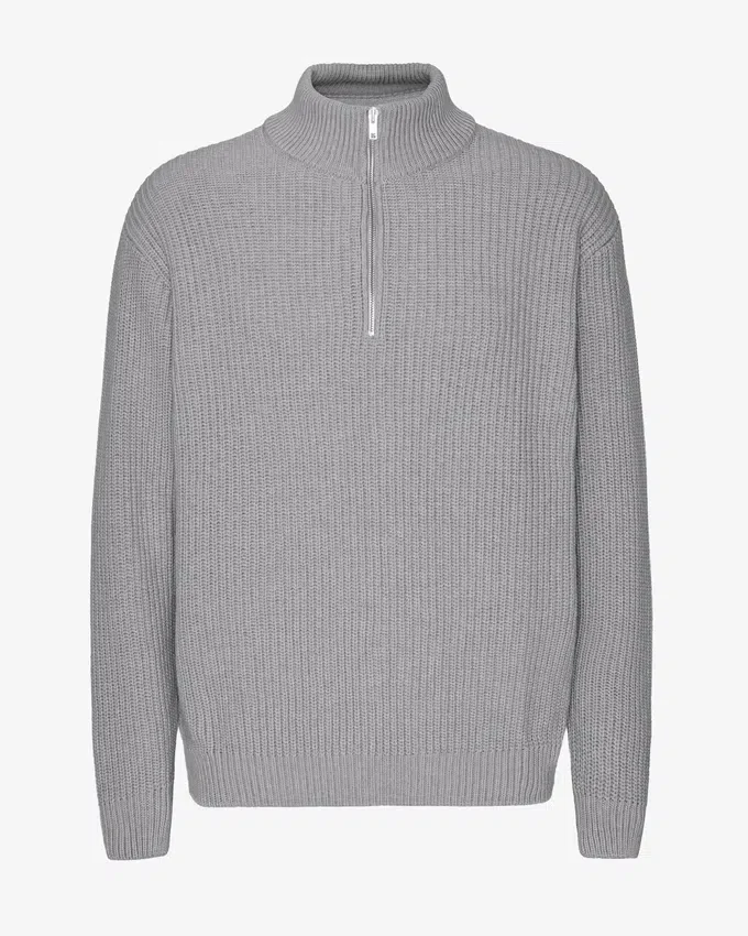 Camiseta de jerséu de media cremallera de merino - Gris jaspeado