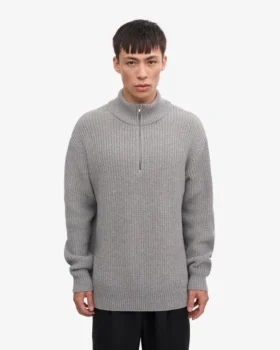 Camiseta de jerséu de media cremallera de merino – Gris jaspeado