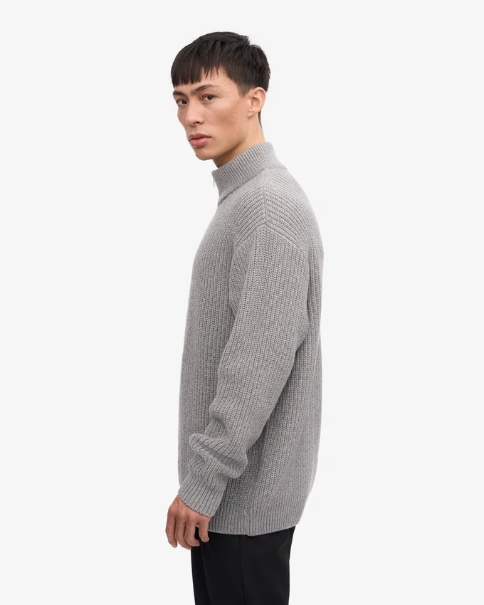 Camiseta de jerséu de media cremallera de merino - Gris jaspeado