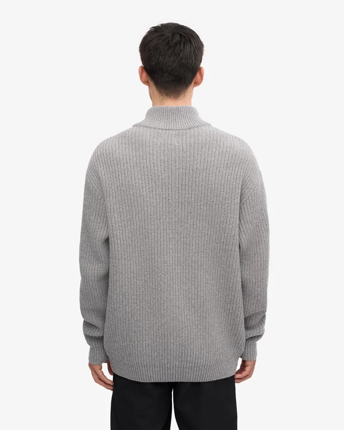 Camiseta de jerséu de media cremallera de merino - Gris jaspeado