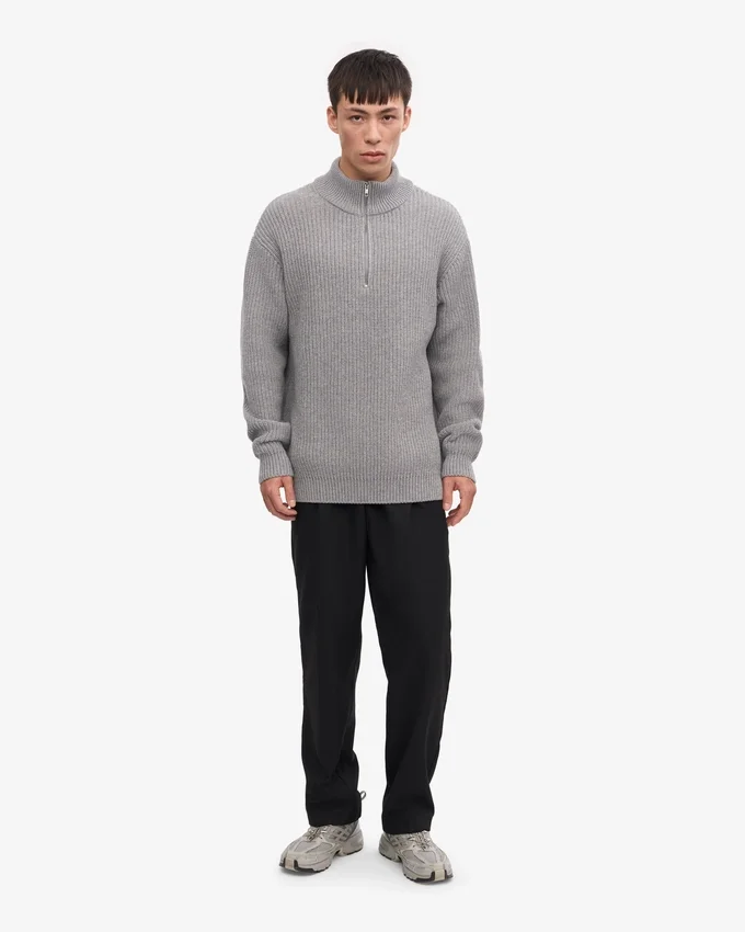 Camiseta de jerséu de media cremallera de merino - Gris jaspeado