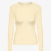 Camiseta de manga larga de punto acanalado orgánica para mujer - Amarillo suave