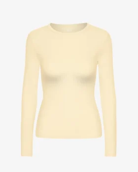 Camiseta de manga larga de punto acanalado orgánica para mujer - Amarillo suave