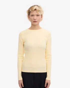 Camiseta de manga larga de punto acanalado orgánica para mujer – Amarillo suave