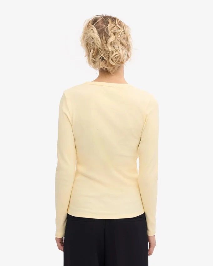 Camiseta de manga larga de punto acanalado orgánica para mujer - Amarillo suave