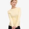 Camiseta de manga larga de punto acanalado orgánica para mujer - Amarillo suave