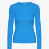 Camiseta de manga larga de punto acanalado orgánica para mujer - Azul Pacífico