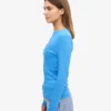 Camiseta de manga larga de punto acanalado orgánica para mujer - Azul Pacífico