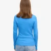 Camiseta de manga larga de punto acanalado orgánica para mujer - Azul Pacífico