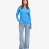 Camiseta de manga larga de punto acanalado orgánica para mujer - Azul Pacífico