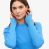 Camiseta de manga larga de punto acanalado orgánica para mujer - Azul Pacífico