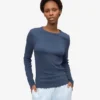 Camiseta de manga larga de punto acanalado orgánica para mujer - Azul petróleo