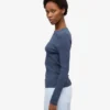 Camiseta de manga larga de punto acanalado orgánica para mujer - Azul petróleo