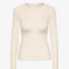 Camiseta de manga larga de punto acanalado orgánica para mujer - Blanco marfil