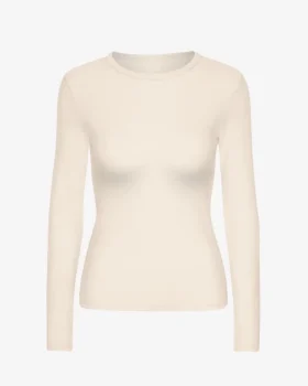 Camiseta de manga larga de punto acanalado orgánica para mujer - Blanco marfil