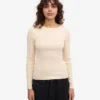 Camiseta de manga larga de punto acanalado orgánica para mujer - Blanco marfil