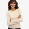 Camiseta de manga larga de punto acanalado orgánica para mujer - Blanco marfil