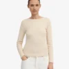 Camiseta de manga larga de punto acanalado orgánica para mujer - Blanco marfil