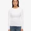 Camiseta de manga larga de punto acanalado orgánica para mujer - Blanco óptico