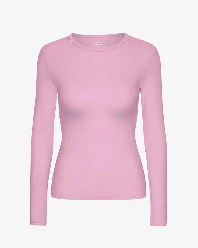 Camiseta de manga larga de punto acanalado orgánica para mujer - Flor de cerezo