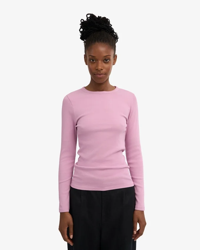 Camiseta de manga larga de punto acanalado orgánica para mujer - Flor de cerezo