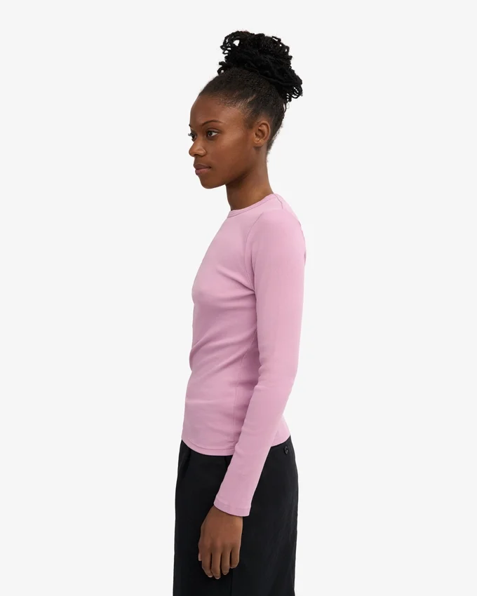 Camiseta de manga larga de punto acanalado orgánica para mujer - Flor de cerezo