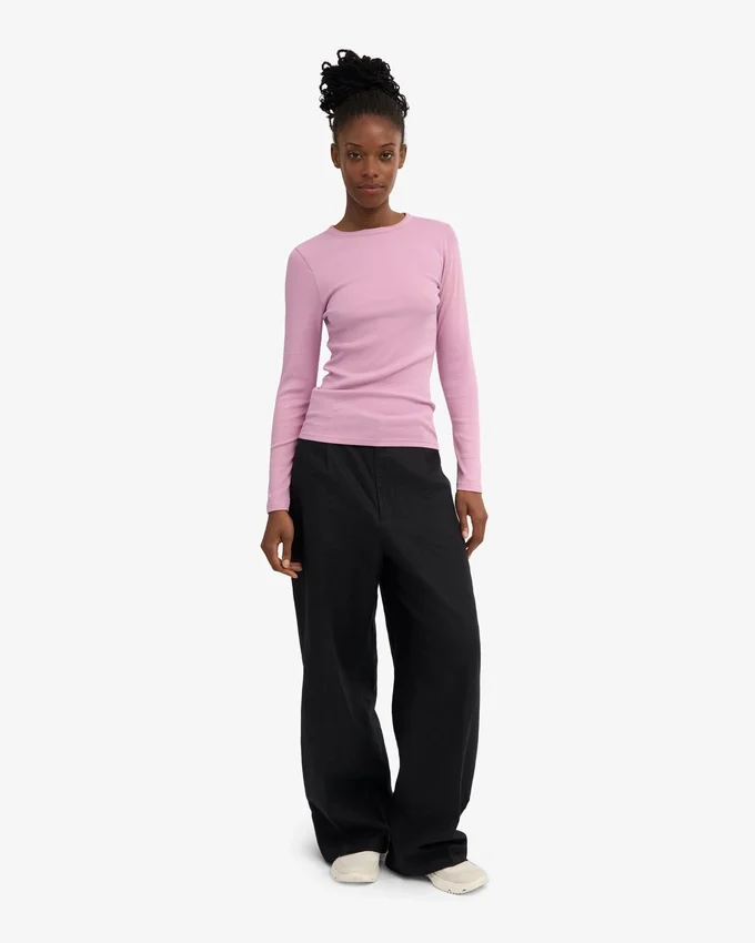 Camiseta de manga larga de punto acanalado orgánica para mujer - Flor de cerezo