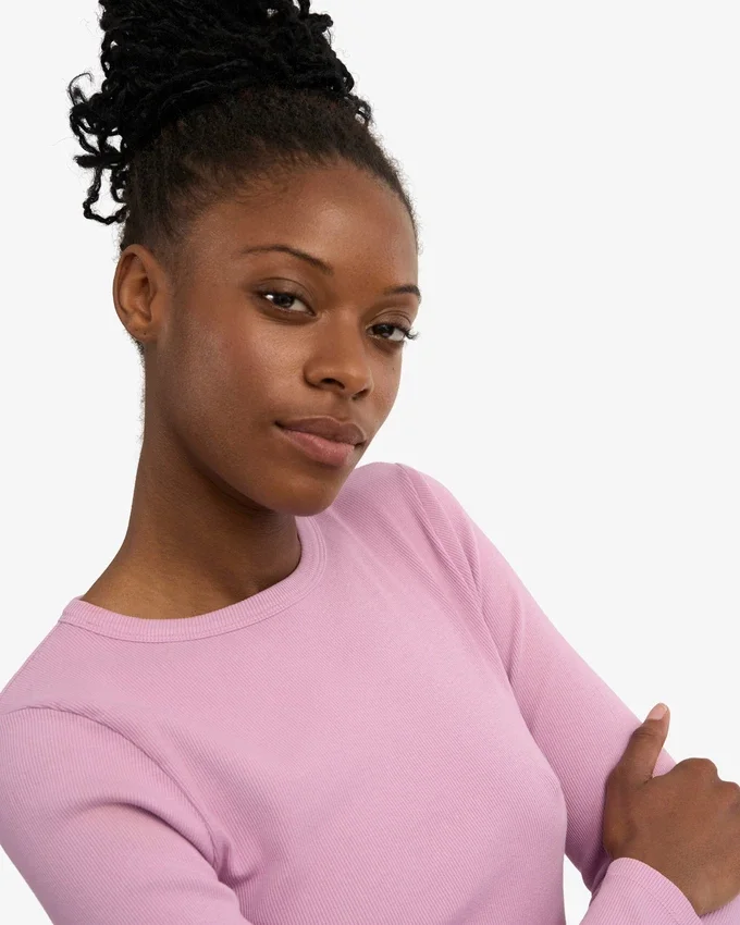 Camiseta de manga larga de punto acanalado orgánica para mujer - Flor de cerezo