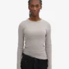 Camiseta de manga larga de punto acanalado orgánica para mujer - Gris jaspeado