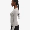 Camiseta de manga larga de punto acanalado orgánica para mujer - Gris jaspeado