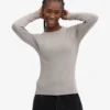 Camiseta de manga larga de punto acanalado orgánica para mujer - Gris jaspeado