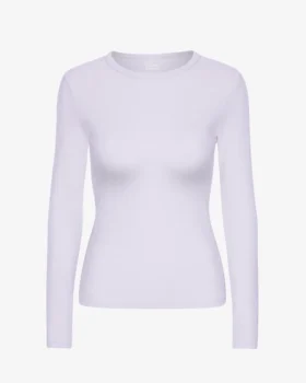 Camiseta de manga larga de punto acanalado orgánica para mujer - Lavanda suave
