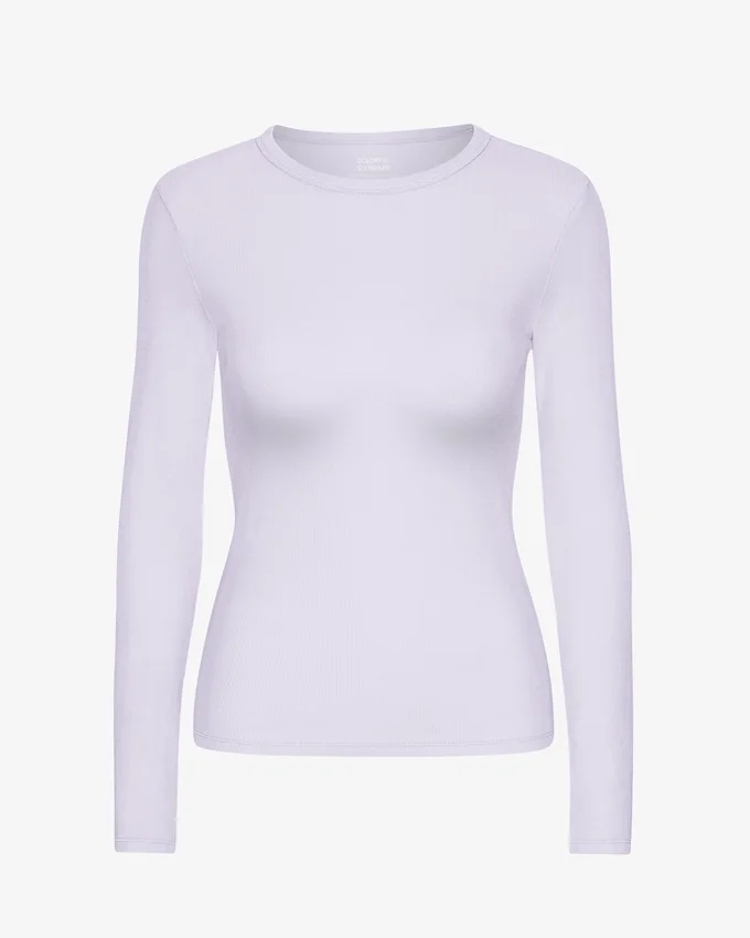 Camiseta de manga larga de punto acanalado orgánica para mujer - Lavanda suave