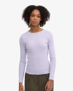Camiseta de manga larga de punto acanalado orgánica para mujer – Lavanda suave