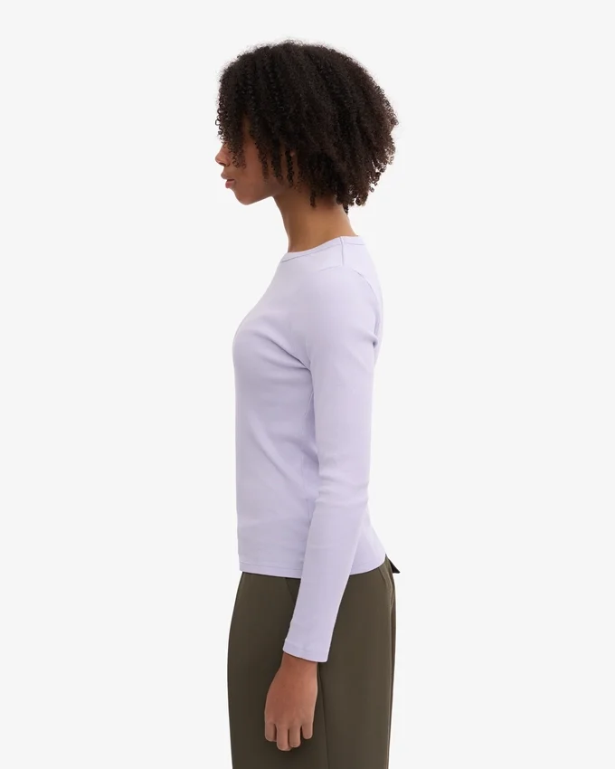 Camiseta de manga larga de punto acanalado orgánica para mujer - Lavanda suave