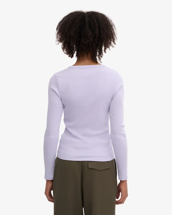 Camiseta de manga larga de punto acanalado orgánica para mujer - Lavanda suave
