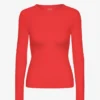 Camiseta de manga larga de punto acanalado orgánica para mujer - Mandarina roja