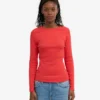 Camiseta de manga larga de punto acanalado orgánica para mujer - Mandarina roja