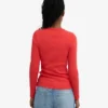 Camiseta de manga larga de punto acanalado orgánica para mujer - Mandarina roja