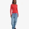 Camiseta de manga larga de punto acanalado orgánica para mujer - Mandarina roja