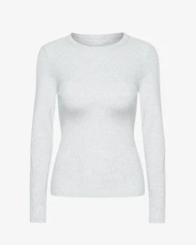 Camiseta de manga larga de punto acanalado orgánica para mujer - Mezcla de nieve