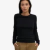 Camiseta de manga larga de punto acanalado orgánica para mujer - Negro intenso