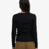 Camiseta de manga larga de punto acanalado orgánica para mujer - Negro intenso