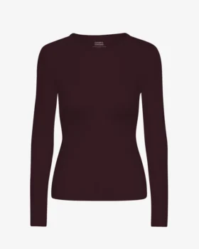 Camiseta de manga larga de punto acanalado orgánica para mujer - Rojo sangre